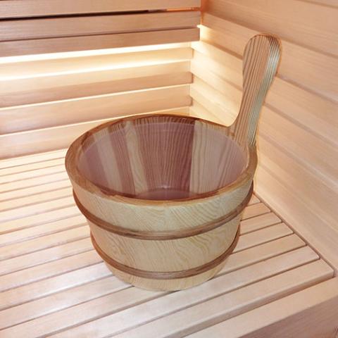 SaunaLife Wooden 1-Gallon Sauna Bucket Set with Wood Ladle and White Thermometer - Sauna Accessory Package 4