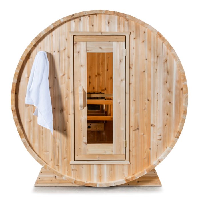 Canadian Timber Harmony Barrel Sauna (4 Person) Saunas Dundalk LeisureCraft Harvia KIP 6KW Electric Heater ($840.00) Yes (+$260.00)